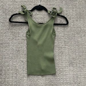 H&M army green tie shoulder top size 6